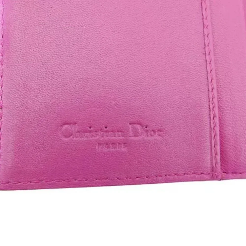 Dior W hook wallet D mark plate pink enamel leather Authentic Used